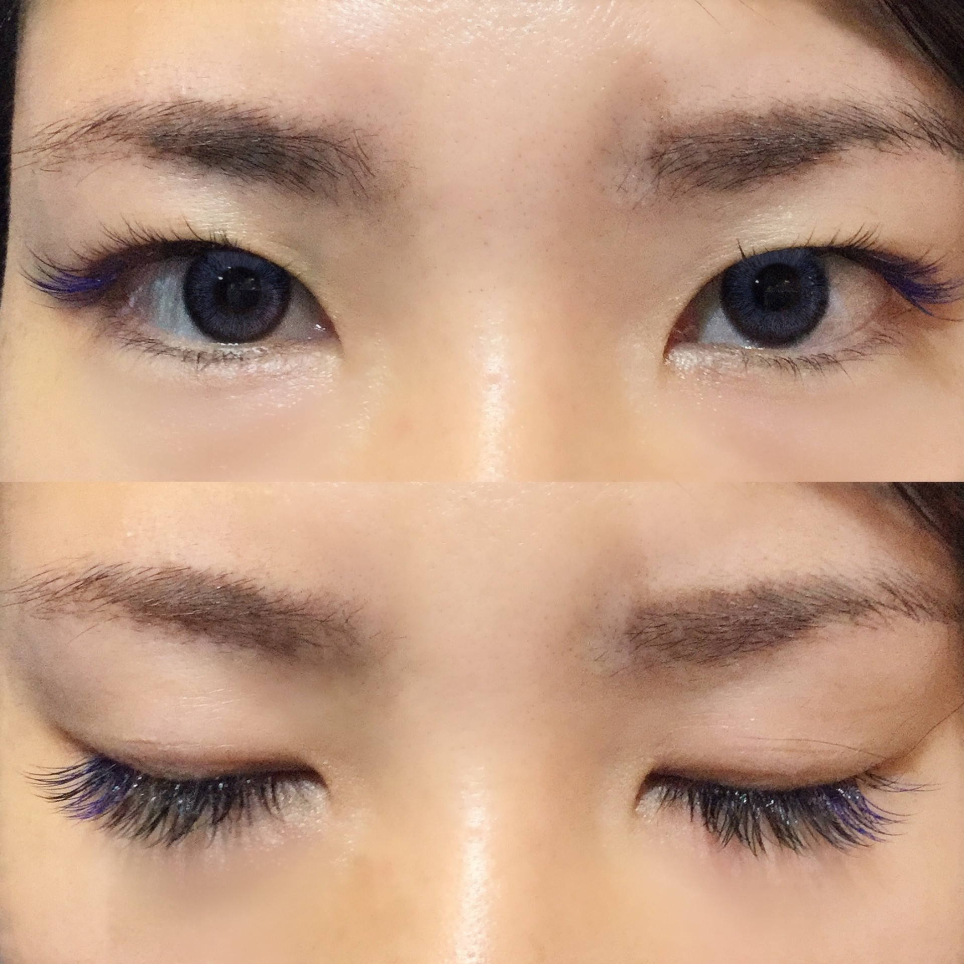 まつげエクステ施術のお客様(色:ブルー)